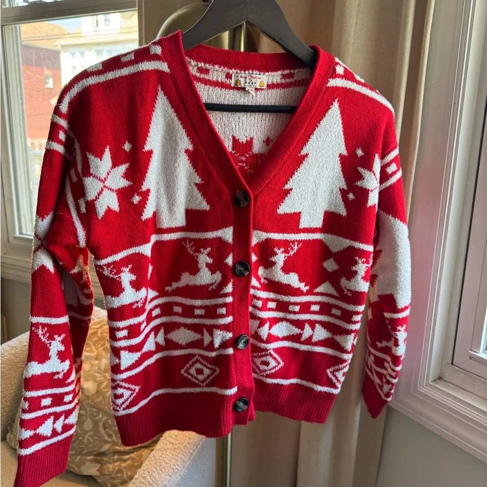 NWOT Merry Christmas By Poof Red and White Festive Sweater | Small - Picture 1 of 6